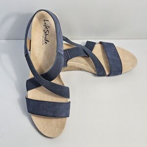 LifeStride Shoes Women's size 8M Navy Mexico Wedge Sandals Comfort Footwear NWOT